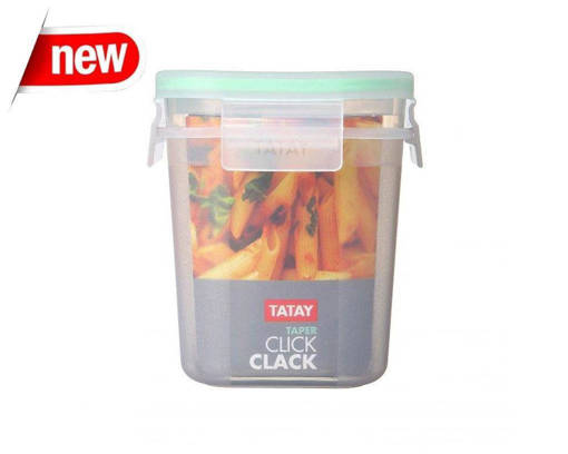 TATAY CONTEN.ALIM.QUADRATO 0,7L CLICK CLACK TRASPARENTE-VERDE (4 PUNTI DI CHIUSURA, GUARNIZIONE IN SILICONE)