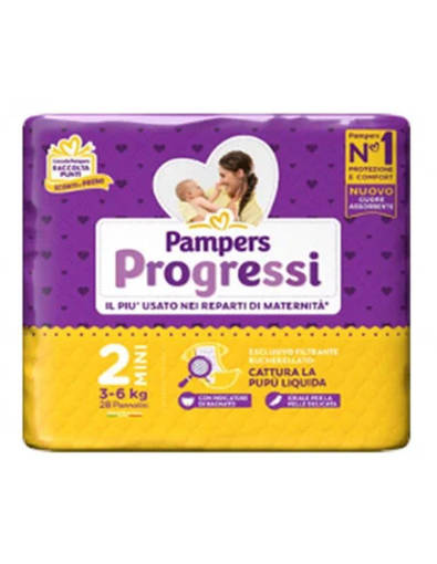 Pampers Progressi Mini Taglia 2 (3-6 Kg), 28+ Pannolini