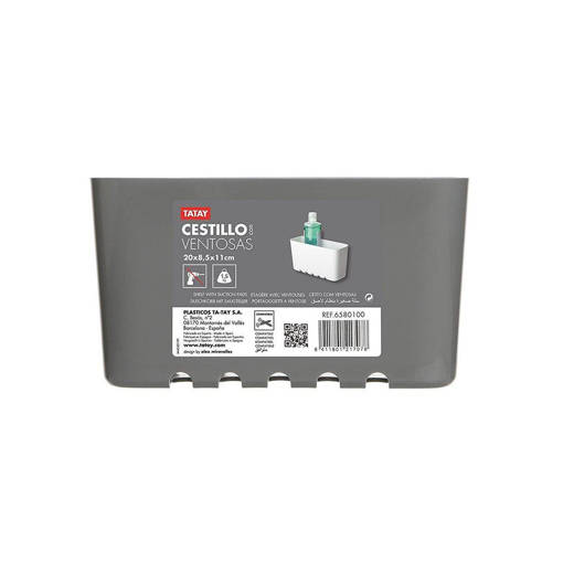 Tatay Portaoggetti Rettangolare A Ventosa Standard Grigio 200x85x110 Mm