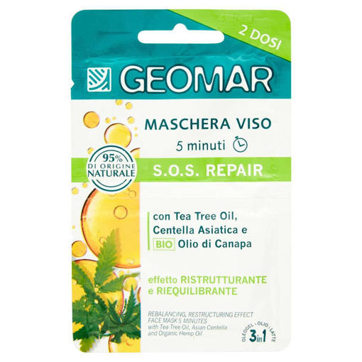 Geomar Maschera Viso Sos Repair Ristrutturante Tea Tree Oil Centella Asiatica Olio Di canapa 15 ml