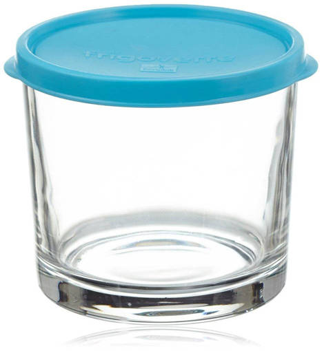 Bormioli Rocco Frigoverre Tonda, diametro 10 cm, Alta, Azzurro, con Coperchio, 0,35 litri