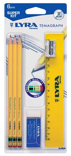 Fila - Lyra - Matita Temagraph Super Kit 3 x HB + gomma + righello + temperamatite L012900