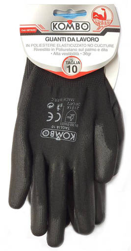 Kombo Guanto In Poliestere Elasticizzato, Senza Cuciture, Rivestito In Poliuretano Su Palmo E Dita, Per Lavori Semplici, 36 Grammi X Paio, Taglia 9, Dpi Cat 2, 2131X , Ce En388 +En420