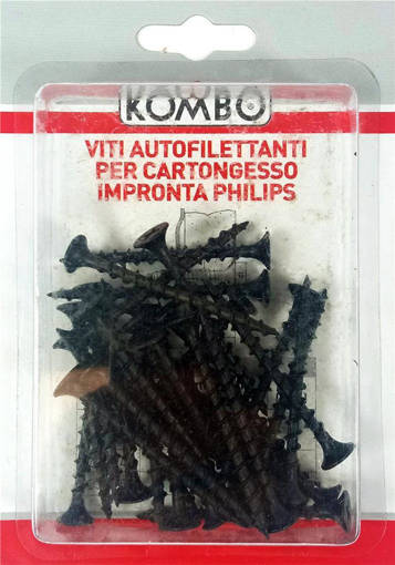 Kombo Set 30 Viti Autofilettanti Per Cartongesso 3,5X45. Filettatura Grossolana, Testa A Trombetta, Fosfatata Nera, Impronta Philips
