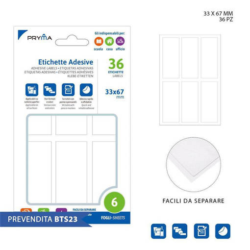 Pryma Etichetta Adesiva 3.3X6.7Cm 6Ff Bianco Bl. 0221131