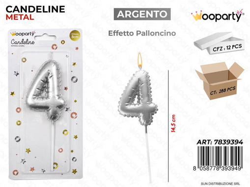Candeline Arg. Metal E. Palloncino N. 4 14.5Cm /Pz Da 12**
