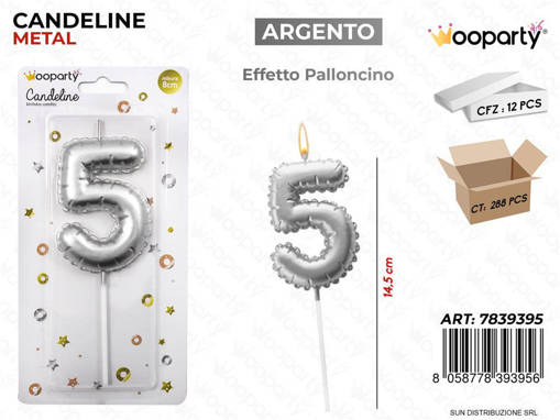 Candeline Arg. Metal E. Palloncino N. 5 14.5Cm /Pz Da 12**