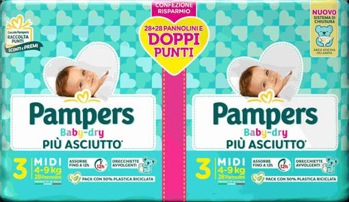 Pampers Baby Dry Midi Taglia 3 (4-9 Kg), 56 Pannolini