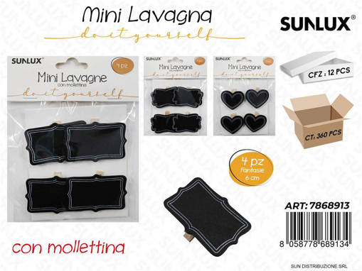 Mini Lavagna C/Molletta Fant. Ass. 6Cm 4Pcs /Pz Da 12**