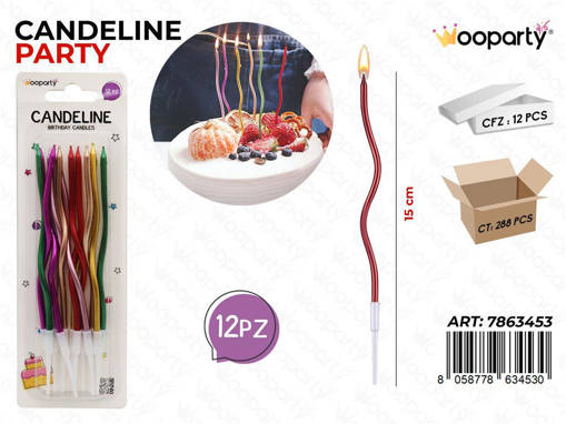 WOOPARTY CANDELINE COL. ASS. 12PCS 15CM /PZ DA 12**