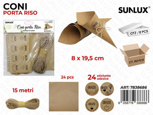 SUNLUX CONI PORTA RISO C/ ACC. 24PCS 8*19.5CM /PZ DA 12**