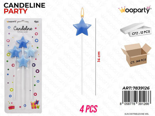 Wooparty Candeline Party Stelle Cel. 4Pcs 14Cm /Pz Da 12**