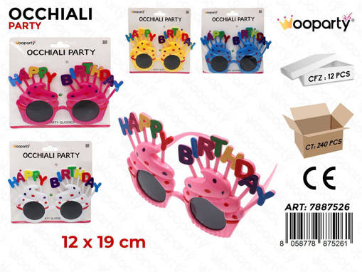 OCCHIALI PARTY HAPPY B. COL .ASS. 19*12CM /PZ DA 12**