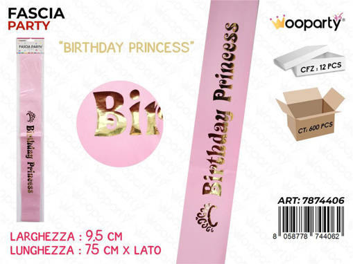 Fascia Party Birthday Princess 9.5*75Cm /Pz Da 12**
