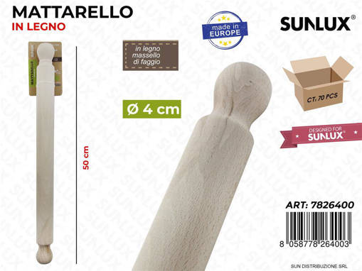 Sunlux Mattarello In Legno Di Faggio D.4*50Cm Pz Da 10**