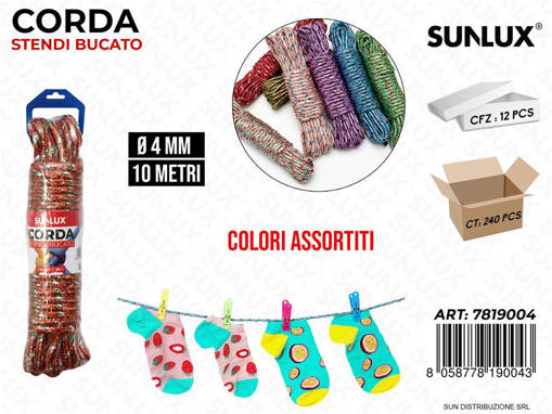 Sunlux Corda Stendi Bucato Col. Ass. D.4Mm*10Mt /Pz Da 12**