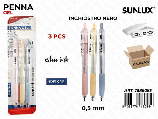 Sunlux - Penna Gel Col. Ass. Inch. Nero 3 Pcs /Pz Da 12** 7886085