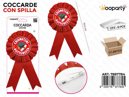 Wooparty Coccarda C/ Spilla Dottoressa 16.5Cm /Pz Da 12**