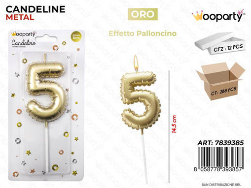 Candeline Oro Metal E. Palloncino N. 5 14.5Cm /Pz Da 12**
