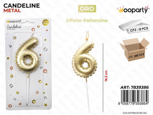 Candeline Oro Metal E. Palloncino N. 6 14.5Cm /Pz Da 12**