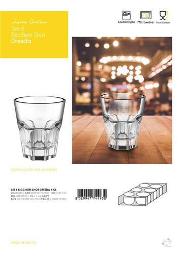 Zambetti Set 6 Bicchieri Shot Dresda 4 Cl