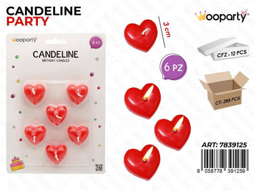 Candeline Party Cuori 6 Pcs 3Cm /Pz Da 6**