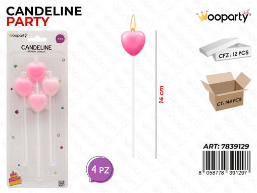 Wooparty Candeline Party Cuore Rosa 4Pcs 14Cm /Pz Da 12**