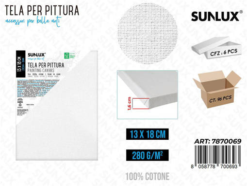 Sunlux - Tela Per Pittura 13*18Cm 16Mm 280Gr /Pz Da 6** 7870069