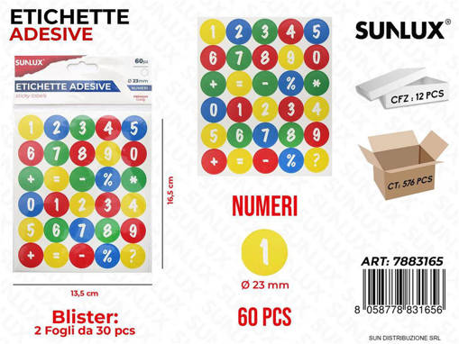 Sunlux - Etichette Adesive Numeri 60Pcs D.23Mm /Pz Da 12** 7883165