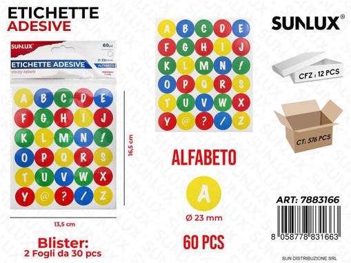 Sunlux - Etichette Adesive Alfabeto 60Pcs D.23Mm /Pz Da 12** 7883166
