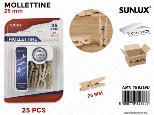 Sunlux - Bl. Mollettine Legno 25Pcs 25Mm /Pz Da 12** 7882190