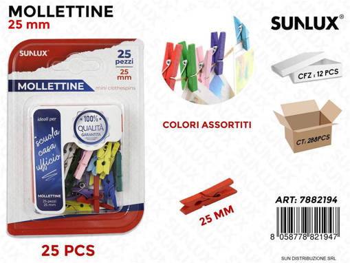 Sunlux - Bl. Mollettine Legno Col. Ass. 25Pcs 25Mm /Pz Da 12** 7882194