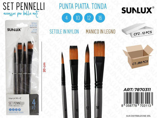 Sunlux - Set4 Pennelli Artistici Mis.4-10-12-16 21.5Cm/Pz Da 12** 7870311