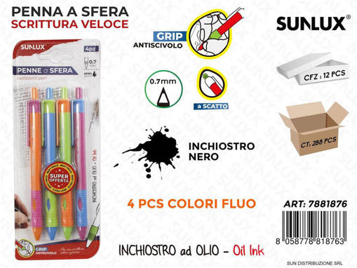 Sunlux - Penne A Sfera Fluo Ad Olio Inch. Nero 4Pcs /Pz Da 12** 7881876