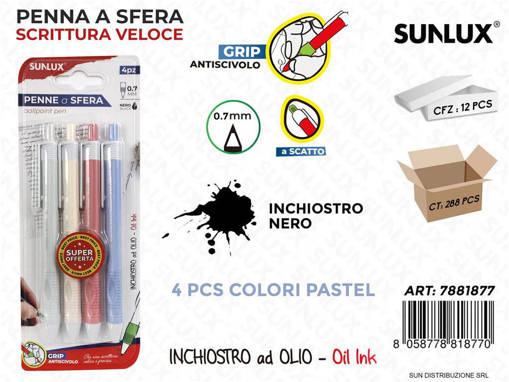 Sunlux - Penne A Sfera Pastel Ad Olio Inch. Nero 4Pcs /Pz Da 12** 7881877