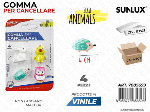 Sunlux - Gomma Per Cancellare Animals Ass. 4Pcs 4Cm /Pz Da 12** 7885659