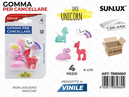 Sunlux - Gomma Per Cancellare Unicorn Ass. 4Pcs 4Cm /Pz Da 12** 7885660