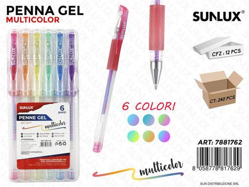 Sunlux - Penne Gel Col. Multicolor 6 Pcs /Pz Da 12** 7881762
