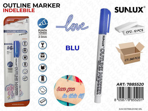 Sunlux - Bl. Outline Marker Indelebile Blu 2-3Mm /Pz Da 12** 7885520