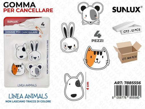 Sunlux - Gomma Per Cancell. Animals 4Pcs 4Cm /Pz Da 12** 7885556