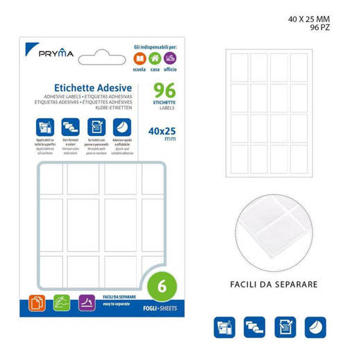 Pryma Etichetta Adesiva 4X2.5Cm 6Ff Bianco Bl. 0221129
