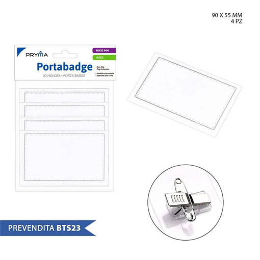 Pryma Portabadge Pvc C/Clip+Spilla 90X55Mm 4Pz Bl. 0211652