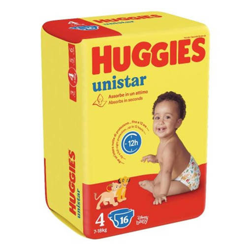 Huggies Unistar Maxi Taglia 4 (7-18 Kg), 16 Pannolini