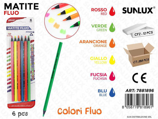 Sunlux - Matite Colorate Fluo 6Pcs /Pz Da 12** 7881896