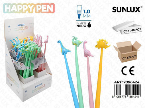 Sunlux - Happy Pen Gel Nero 1.0Mm Dinosauri /Pz Da 48** 7886424