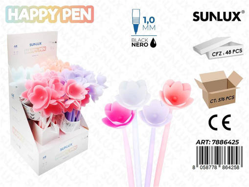 Sunlux - Happy Pen Gel Nero 1.0Mm Fiori /Pz Da 48** 7886425
