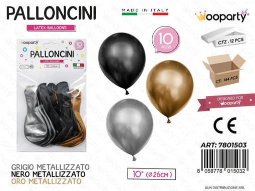 Wooparty Palloncini 3Col. Ass. Metal 10'' D.26Cm 10Pcs Pz Da 12**