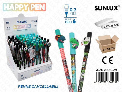 Sunlux - Happy Pen Canc. Blu 0.7Mm Dinosauri /Pz Da 48** 7886229
