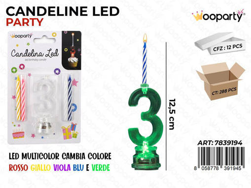 Wooparty Candeline Led Multicolor N.3 12.5Cm  Pz Da 12**