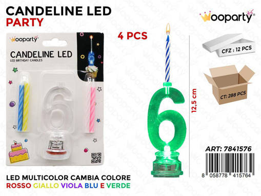 Wooparty Candelina Led Multicolor N.6 4Pcs 12.5Cm